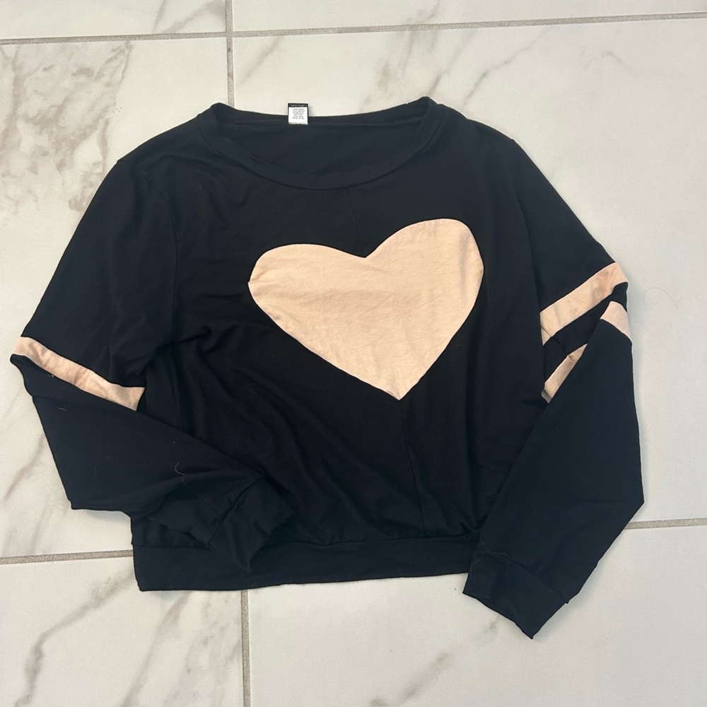 Only Hearts Black Long Sleeve Top with Blush Heart